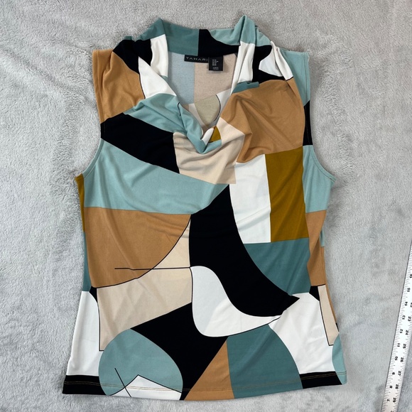 TAHARI Sleeveless Pullover Top Colorblock Cowl Neck Career Chic Versatile sz M - Picture 2 of 9